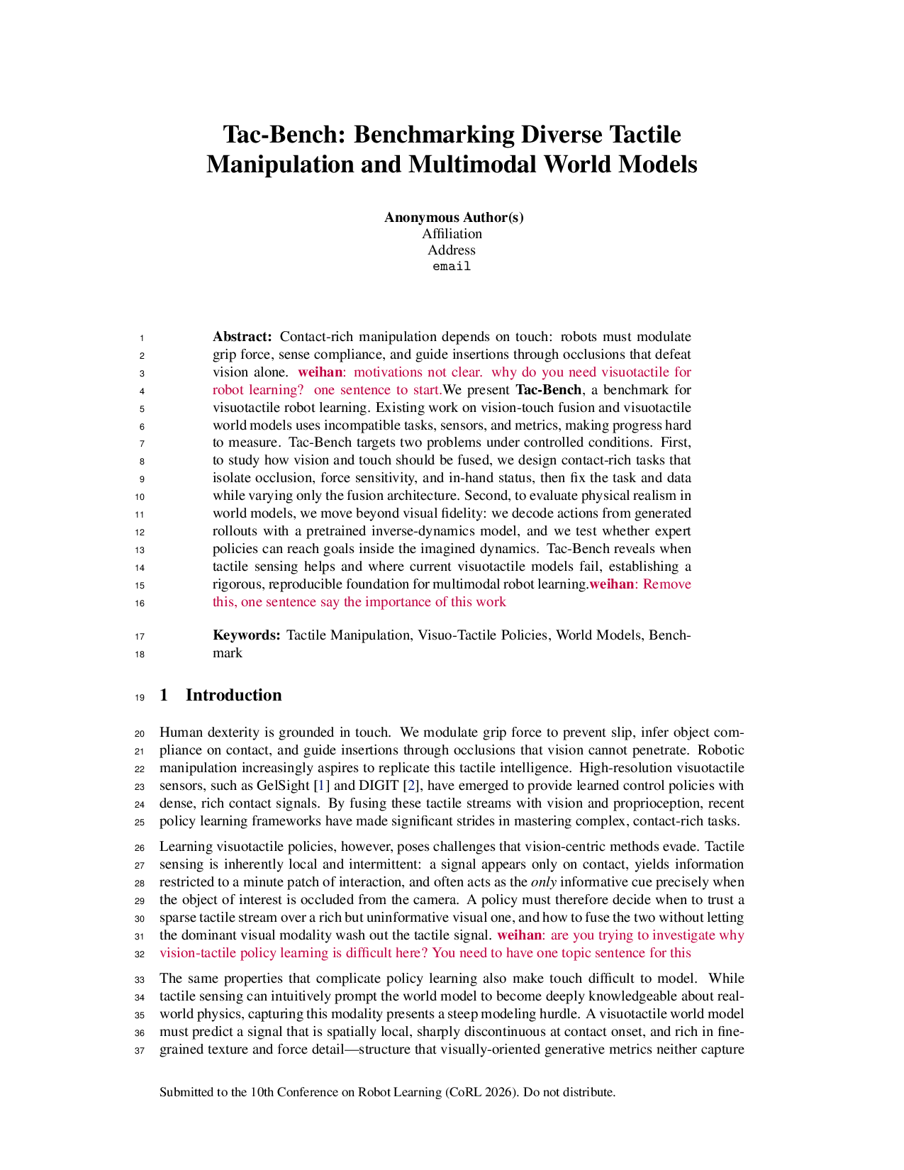 First page of the Tac-Bench paper